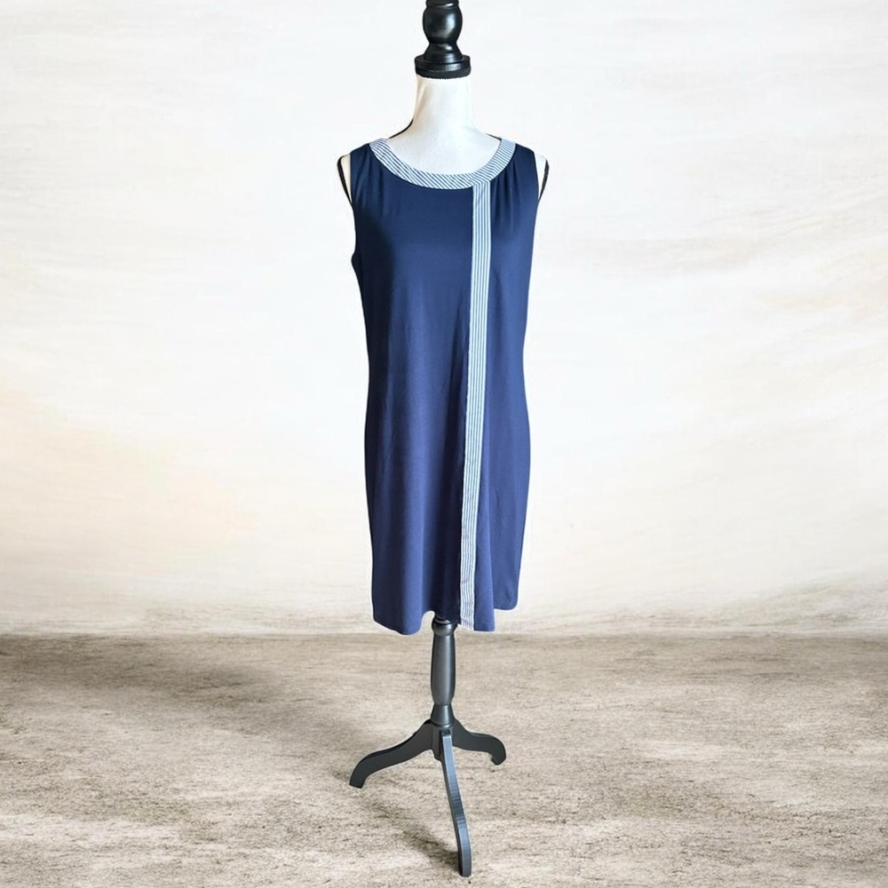 NWT Trouble at the Mill Chic Navy Sleeveless Midi Dress with Stripe Accent M